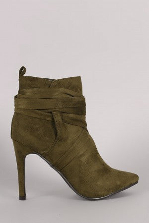 Breckelle Suede Pointy Toe Lace Up Ankle Boots