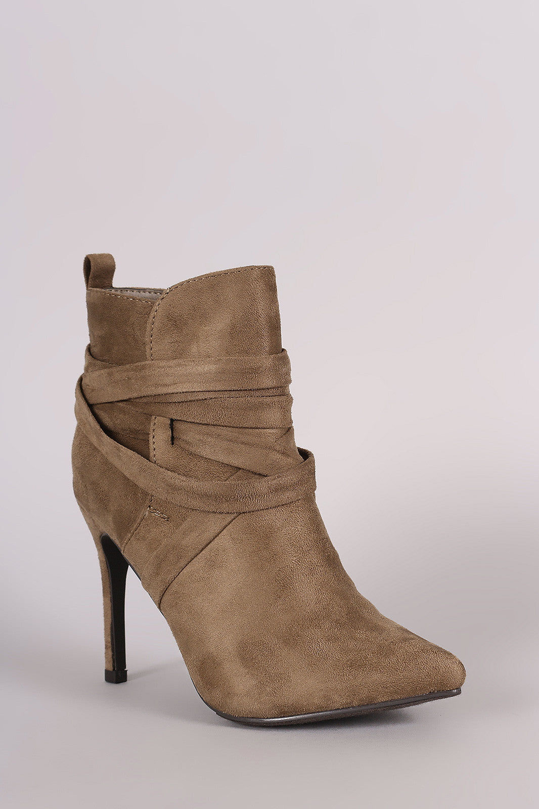 Breckelle Suede Pointy Toe Lace Up Ankle Boots