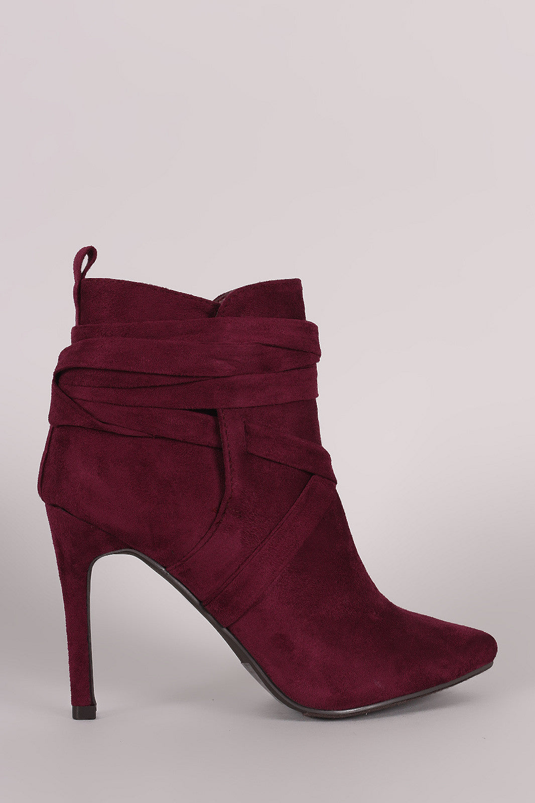 Breckelle Suede Pointy Toe Lace Up Ankle Boots