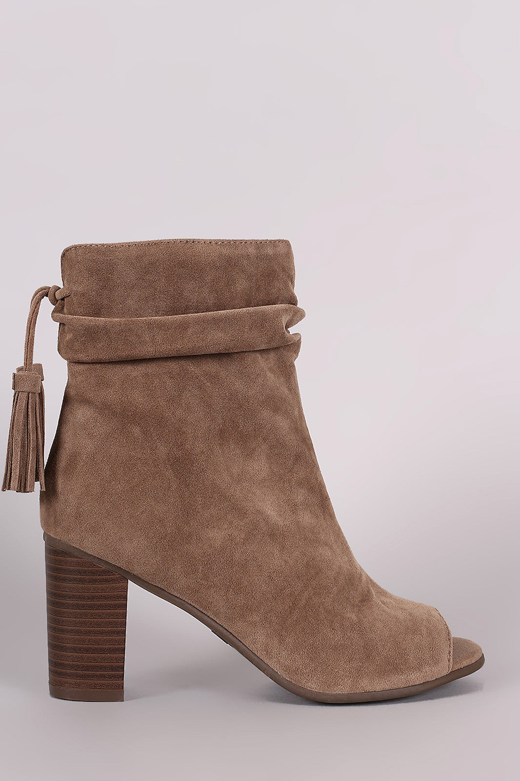 Breckelle Slouched Open Toe Stacked Heel Ankle Boot