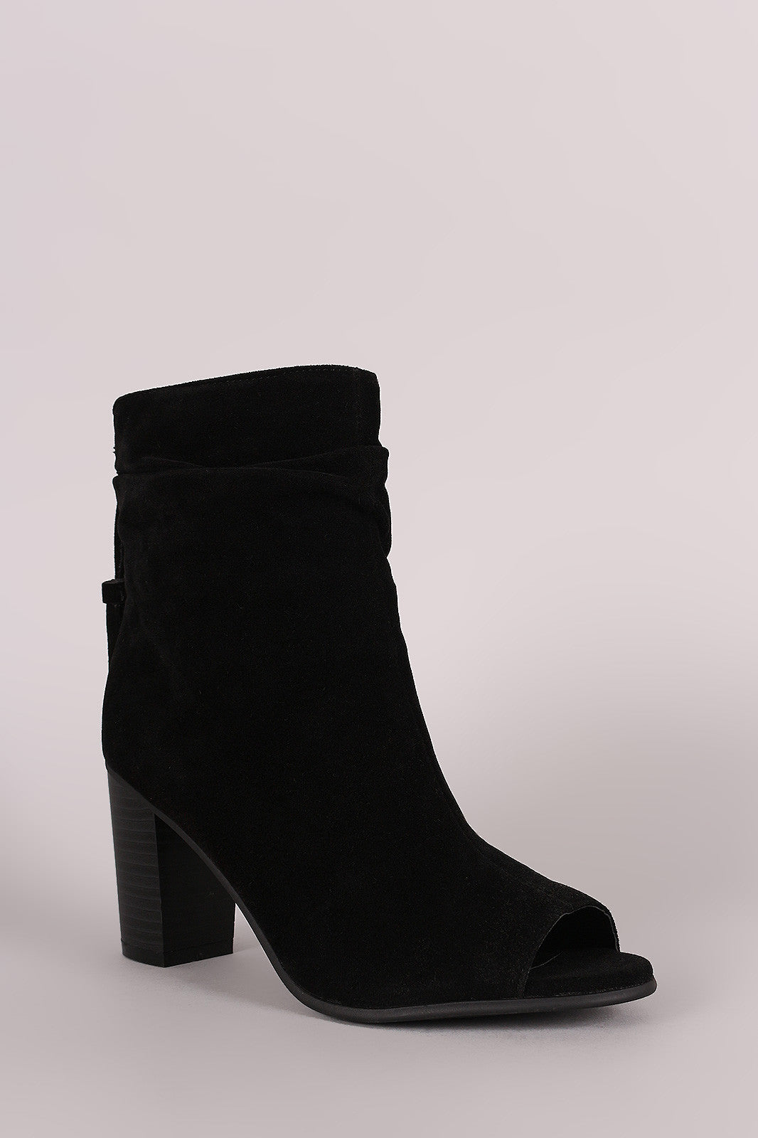 Breckelle Slouched Open Toe Stacked Heel Ankle Boot