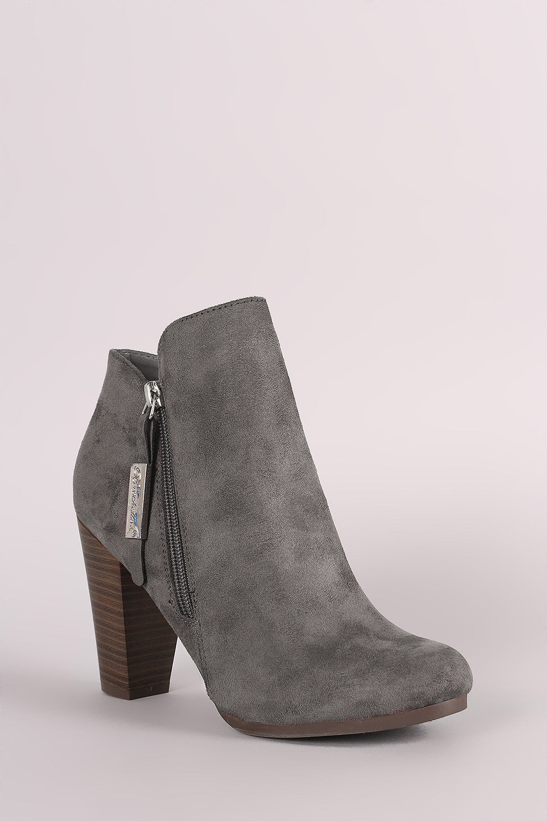 Breckelle Suede Zip Up Chunky Heeled Booties