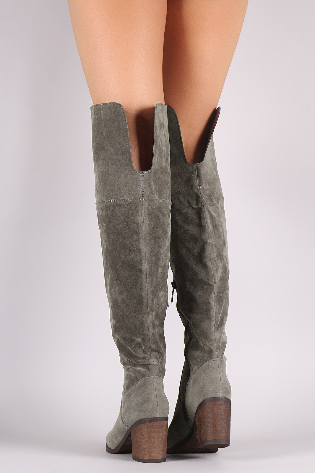 Breckelle Suede Cuff Pointy Toe Block Heeled Over-The-Knee Boots