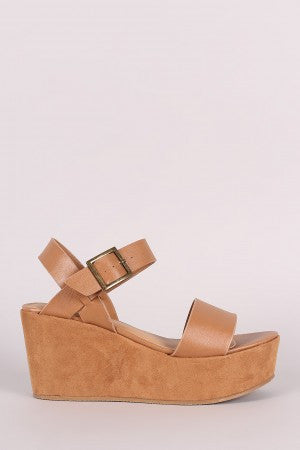 Bamboo Open Toe Ankle Strap Platform Wedge