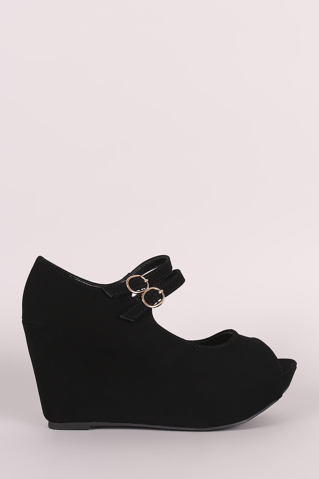 Bamboo Nubuck Double Mary Jane Strap Platform Wedge