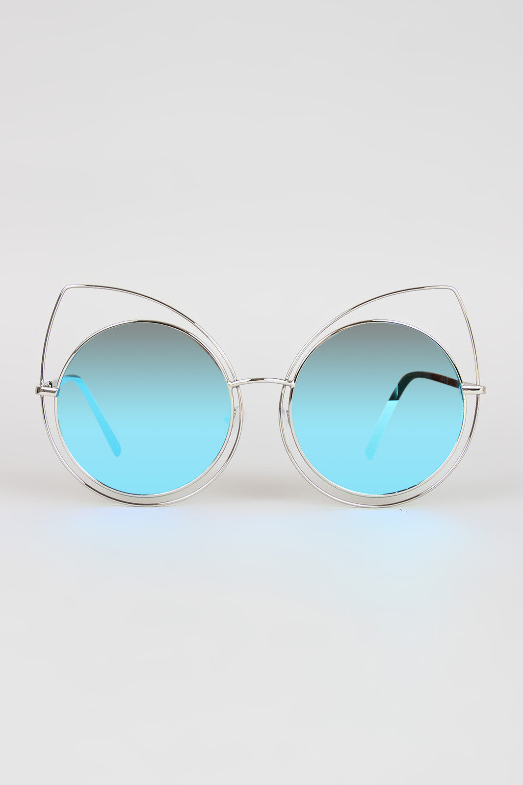 Wire Frame Cat Eye Mirrored Sunglasses