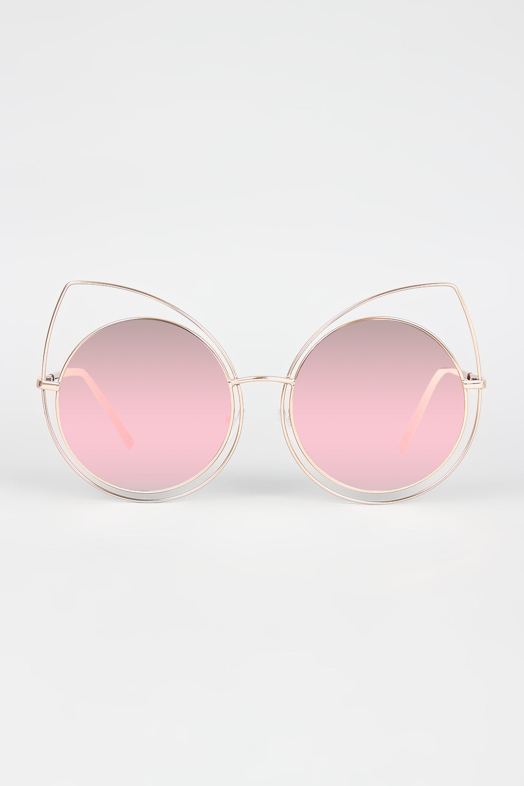 Wire Frame Cat Eye Mirrored Sunglasses