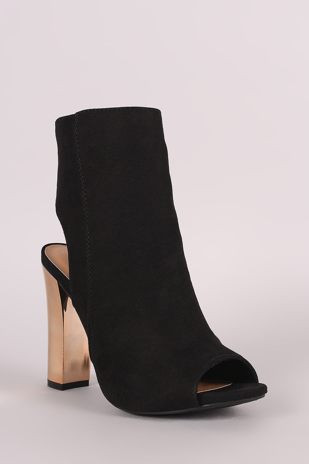 Bamboo Suede Chunky Metallic Heeled Ankle Boots