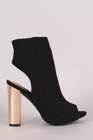 Bamboo Suede Chunky Metallic Heeled Ankle Boots