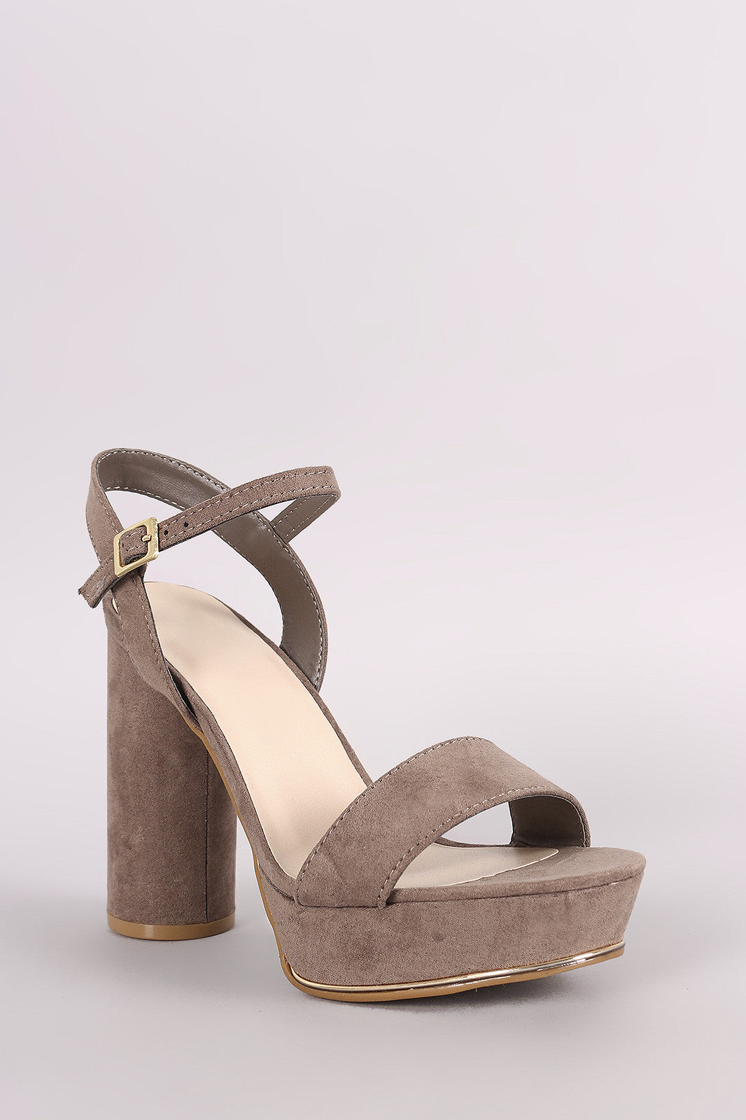 Bamboo Suede Ankle Strap Chunky Round Heel
