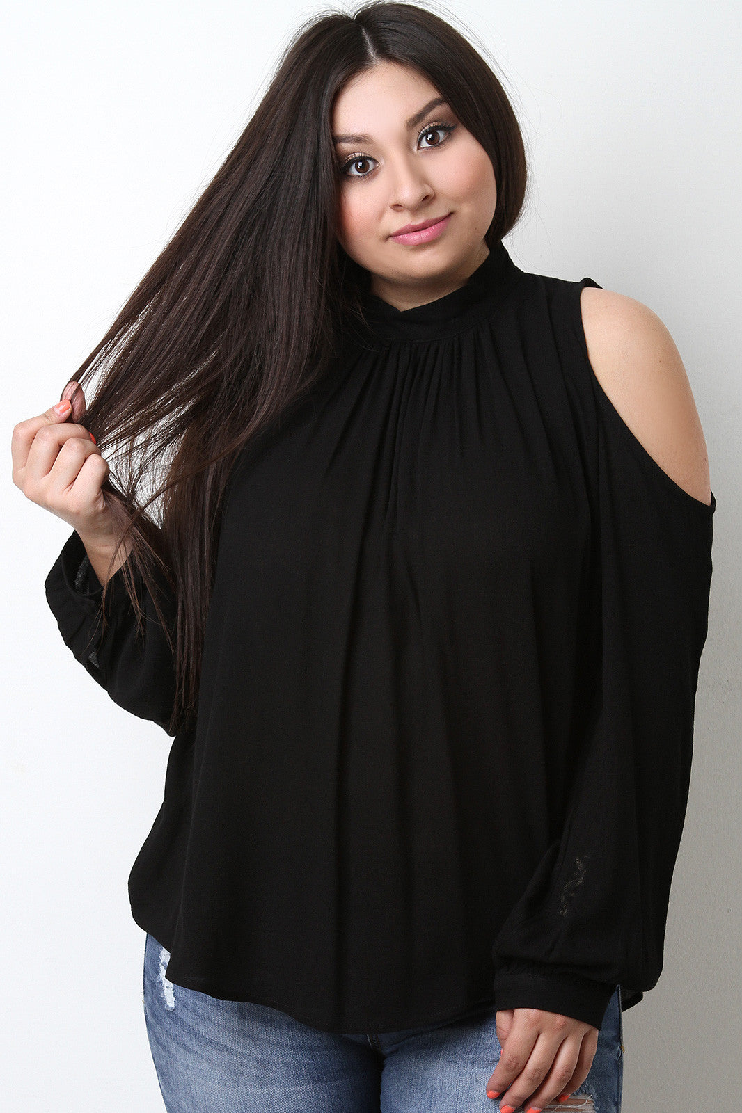 Bishop Sleeves Cold Shoulder Top