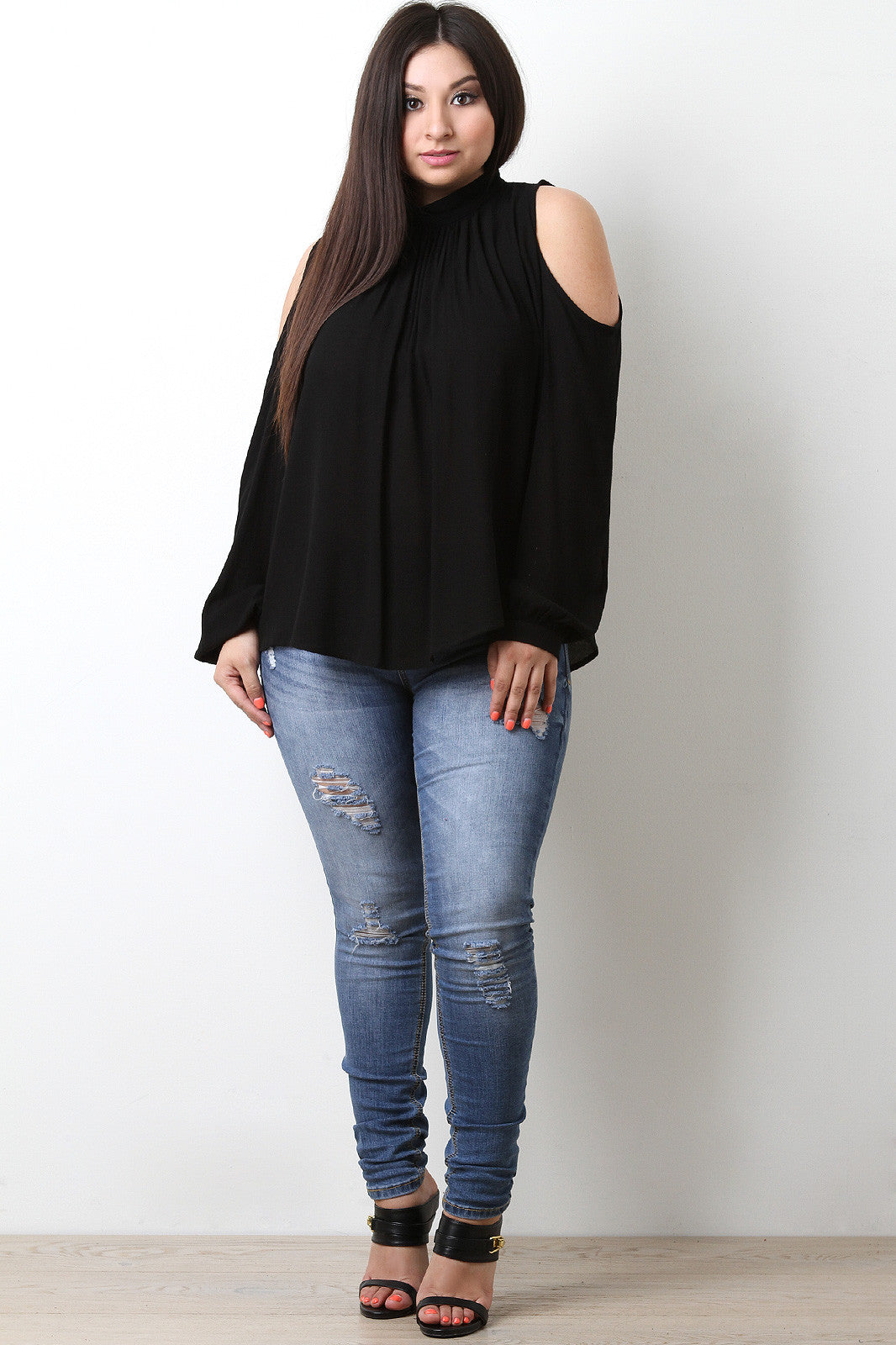 Bishop Sleeves Cold Shoulder Top