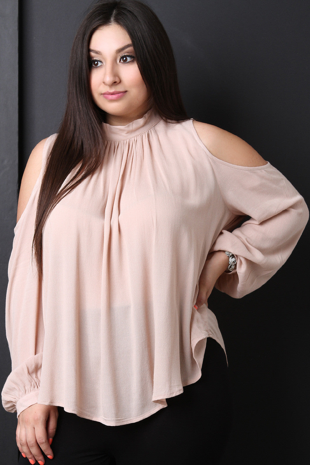 Bishop Sleeves Cold Shoulder Top