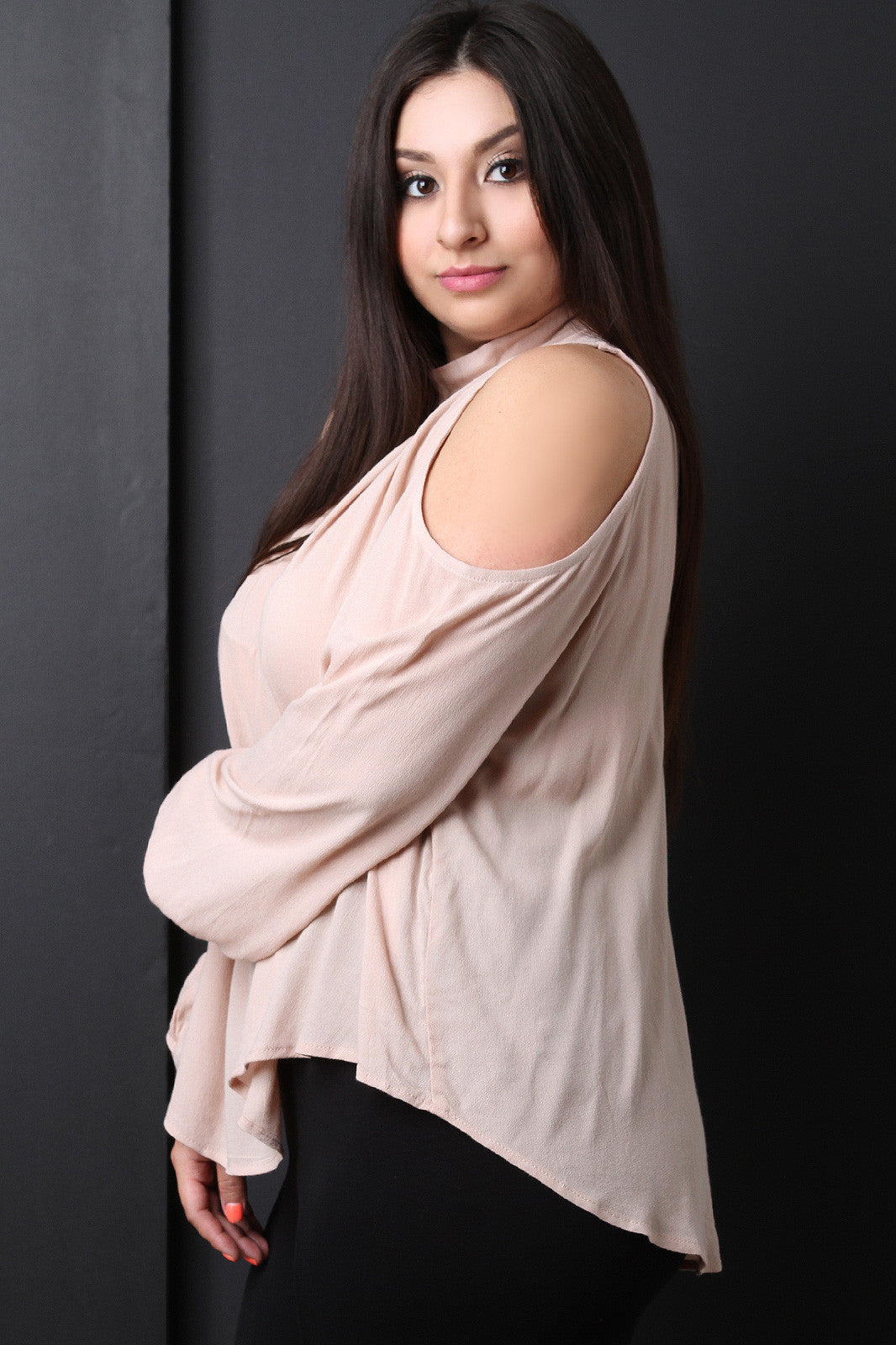 Bishop Sleeves Cold Shoulder Top