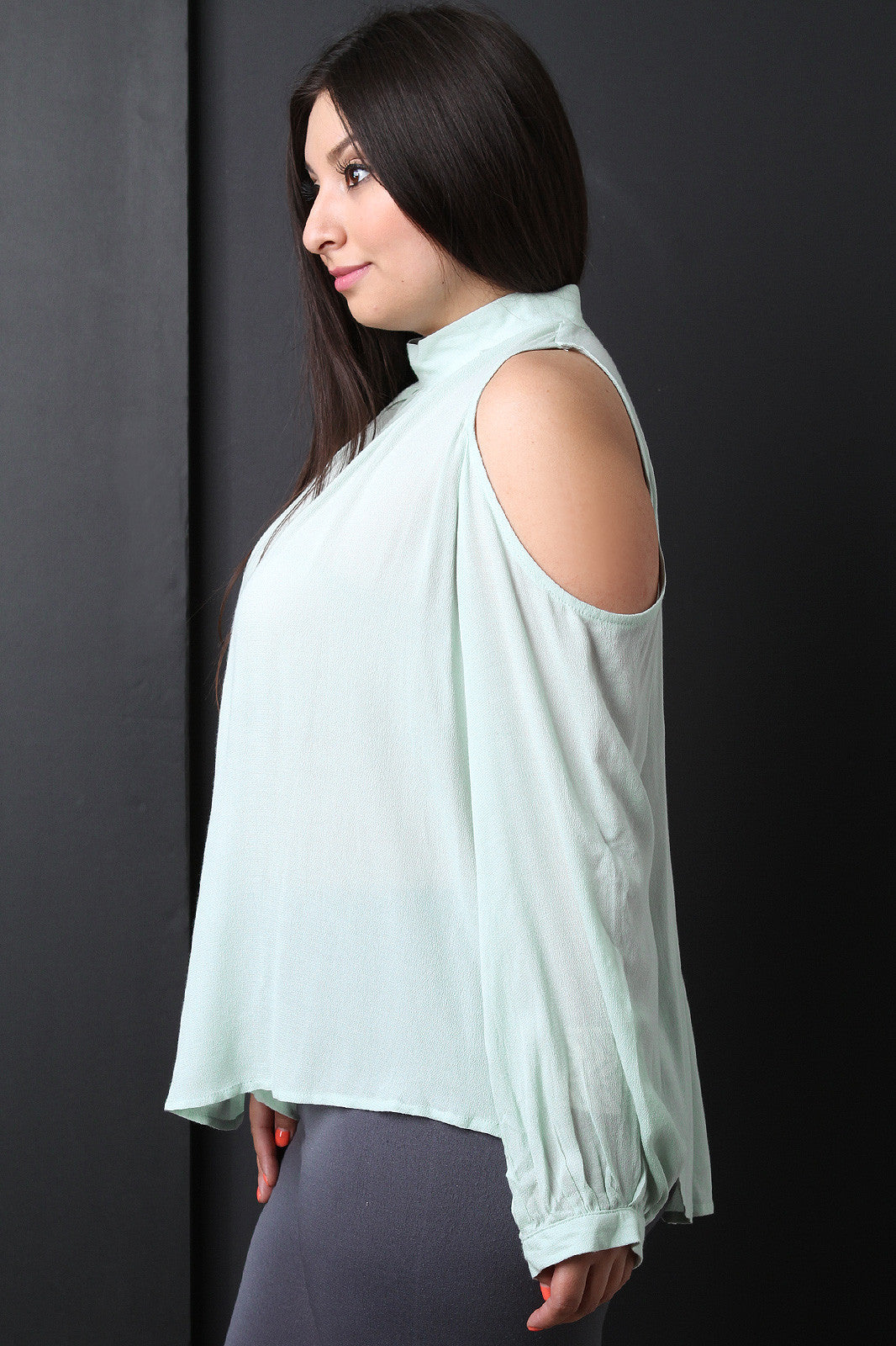 Bishop Sleeves Cold Shoulder Top