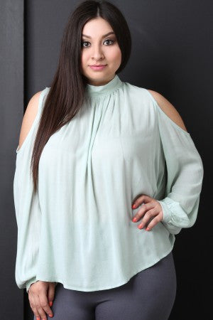 Bishop Sleeves Cold Shoulder Top