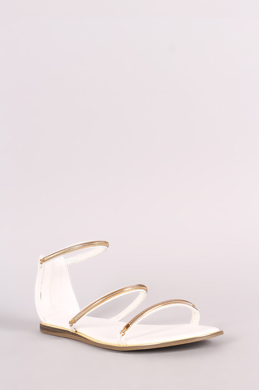 Bamboo Metallic Accent Triple Straps Flat Sandal