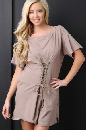 Boat Neck Corset Oversized T-Shirt Dress