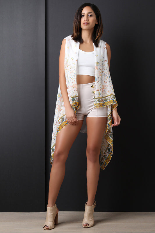 Butterfly With Floral Chiffon Drape Vest