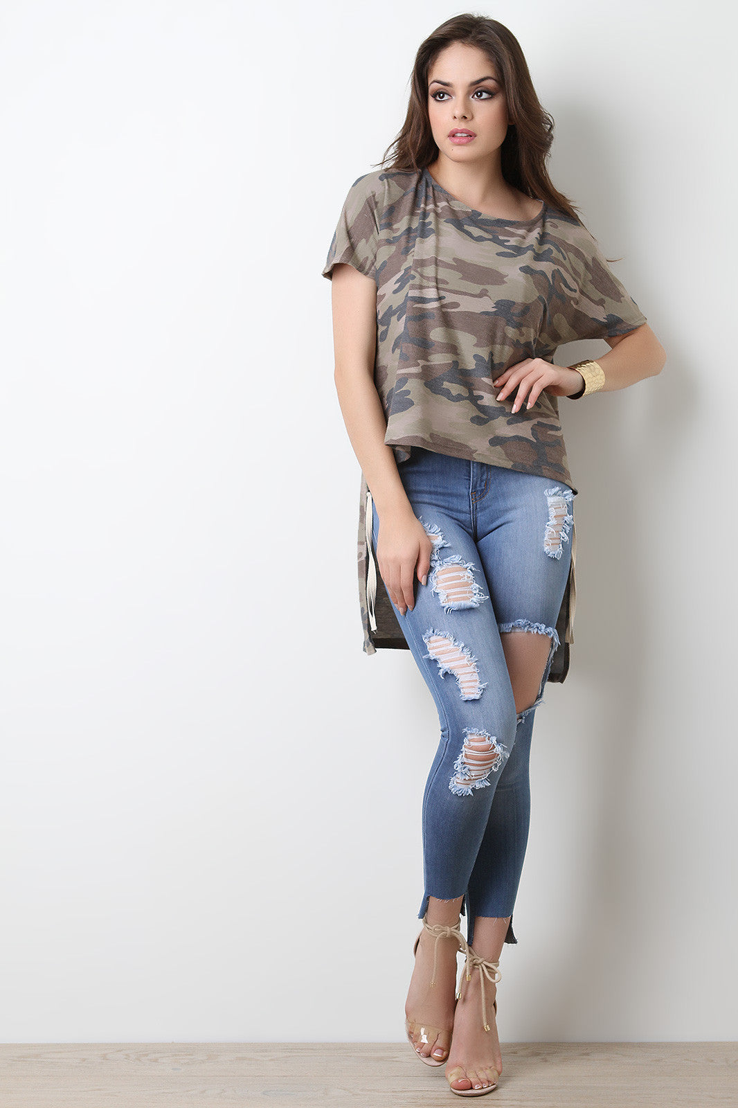 Camouflage Dolman High-Low Top
