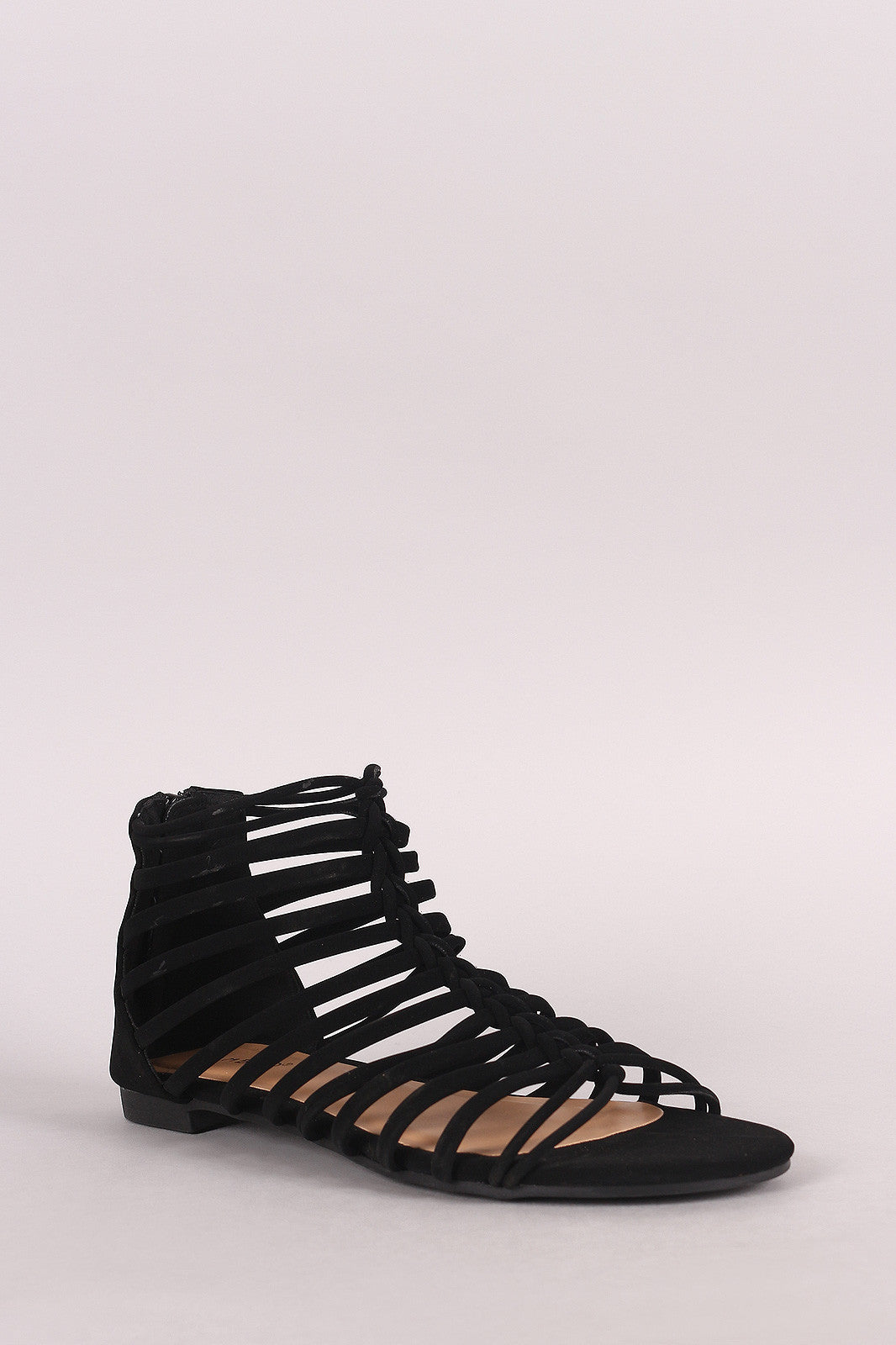 Bamboo Nubuck Braided Strappy Flat Sandal