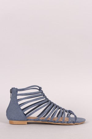 Bamboo Nubuck Braided Strappy Flat Sandal