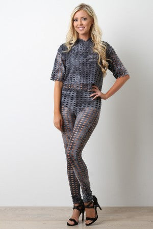 Brief Underlay Distressed Holes Leggings