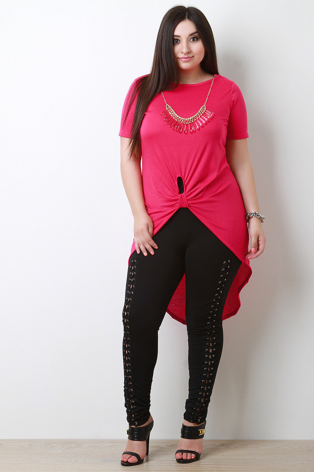 Beaded Necklace Twisted Knot High Low Maxi Top