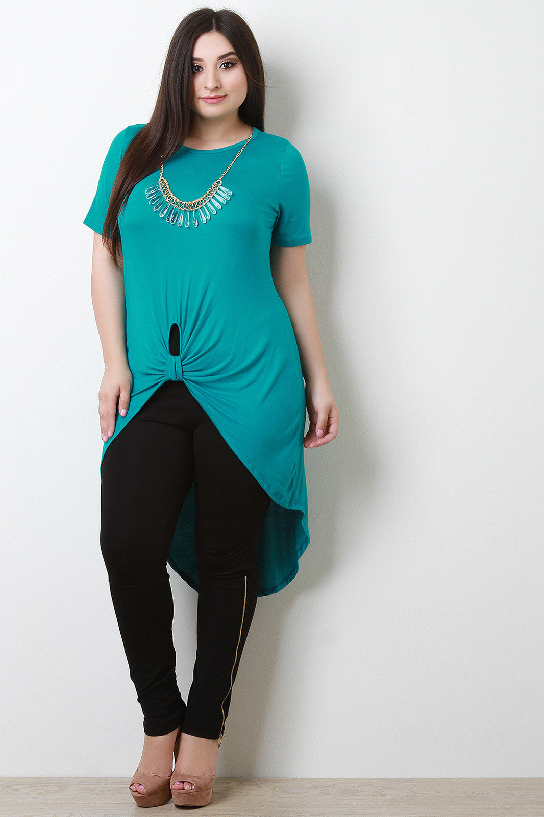 Beaded Necklace Twisted Knot High Low Maxi Top