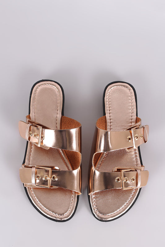 Buckle Accent Double-Band Slide Sandal