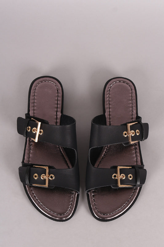 Buckle Accent Double-Band Slide Sandal