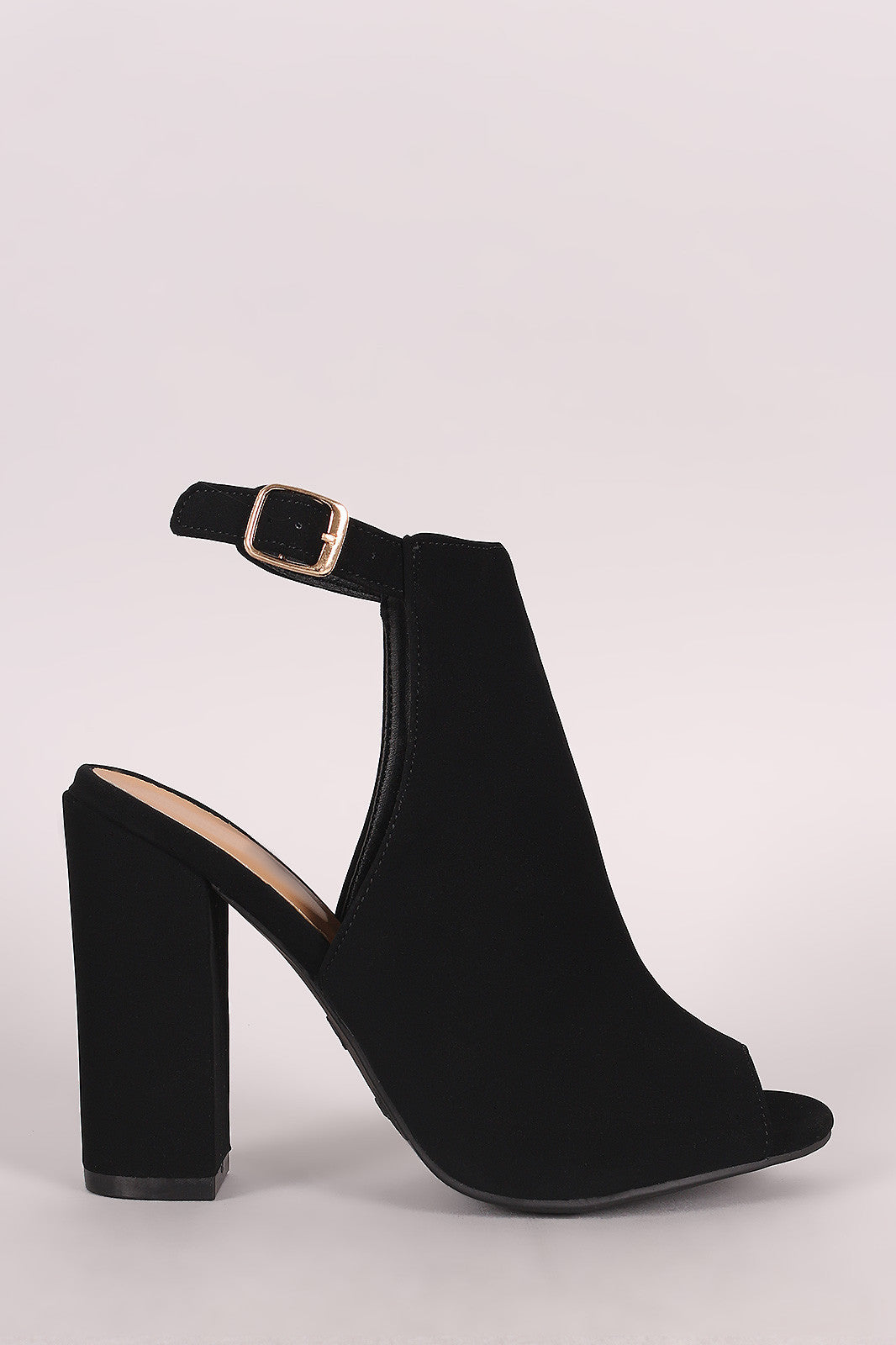 Bamboo Nubuck Peep Toe Chunky Mule Booties