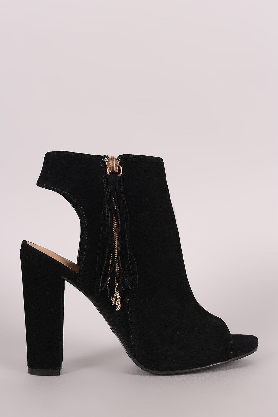 Bamboo Suede Cutout Tassel Booties