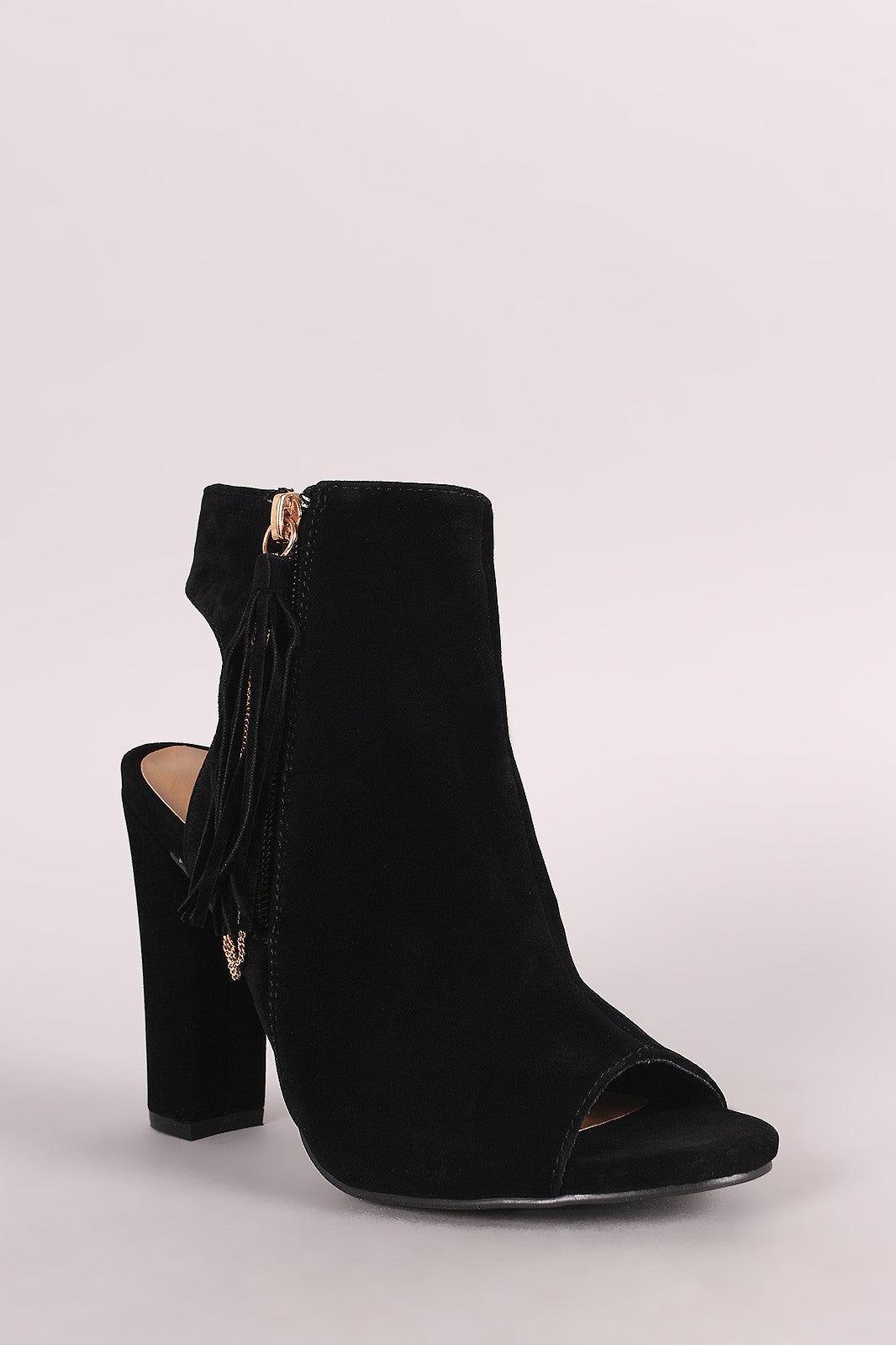 Bamboo Suede Cutout Tassel Booties
