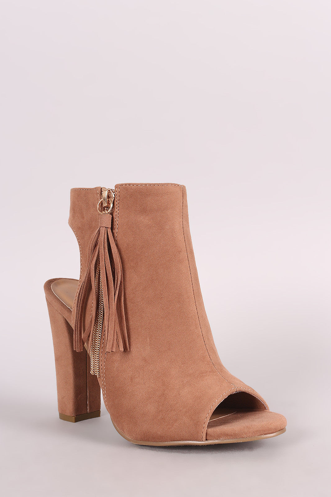 Bamboo Suede Cutout Tassel Booties