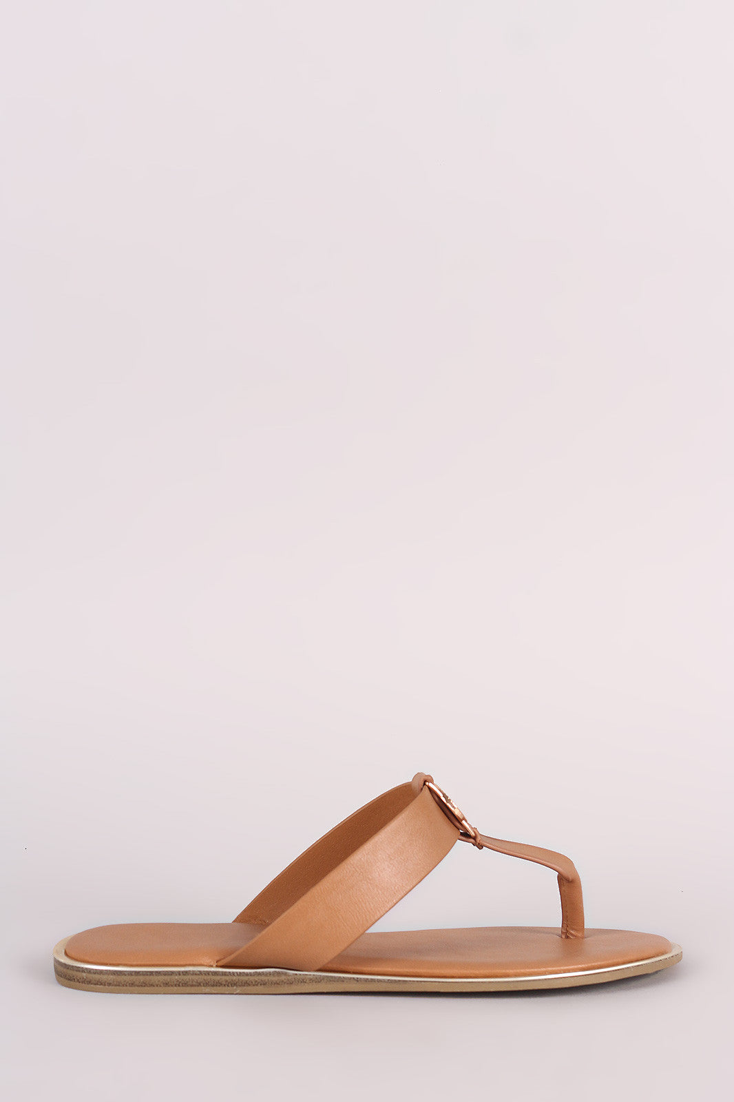Bamboo Vegan Leather Coin Accent Thong Flat Sandal