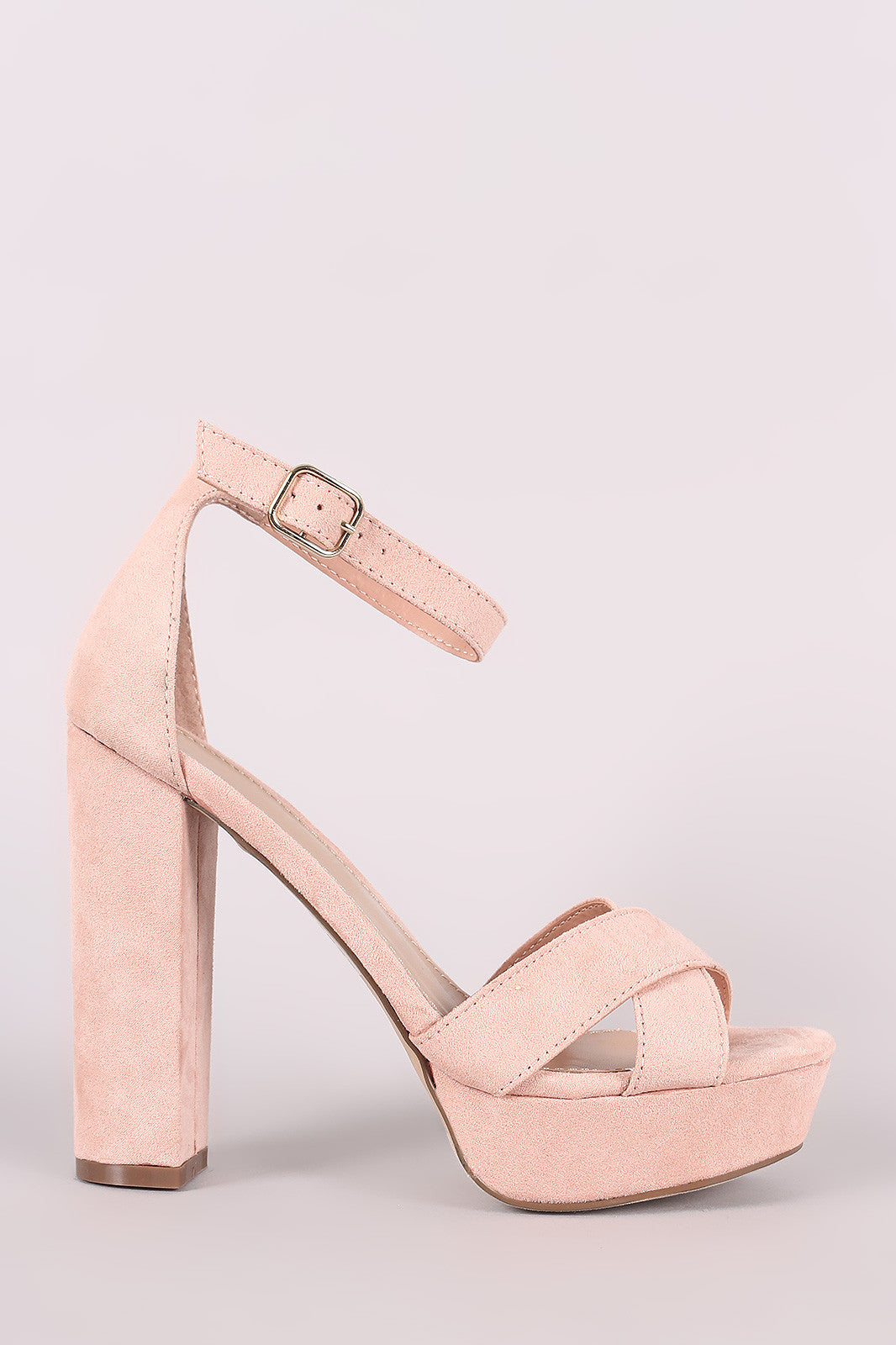 Breckelle Suede Crisscross Platform Chunky Heel