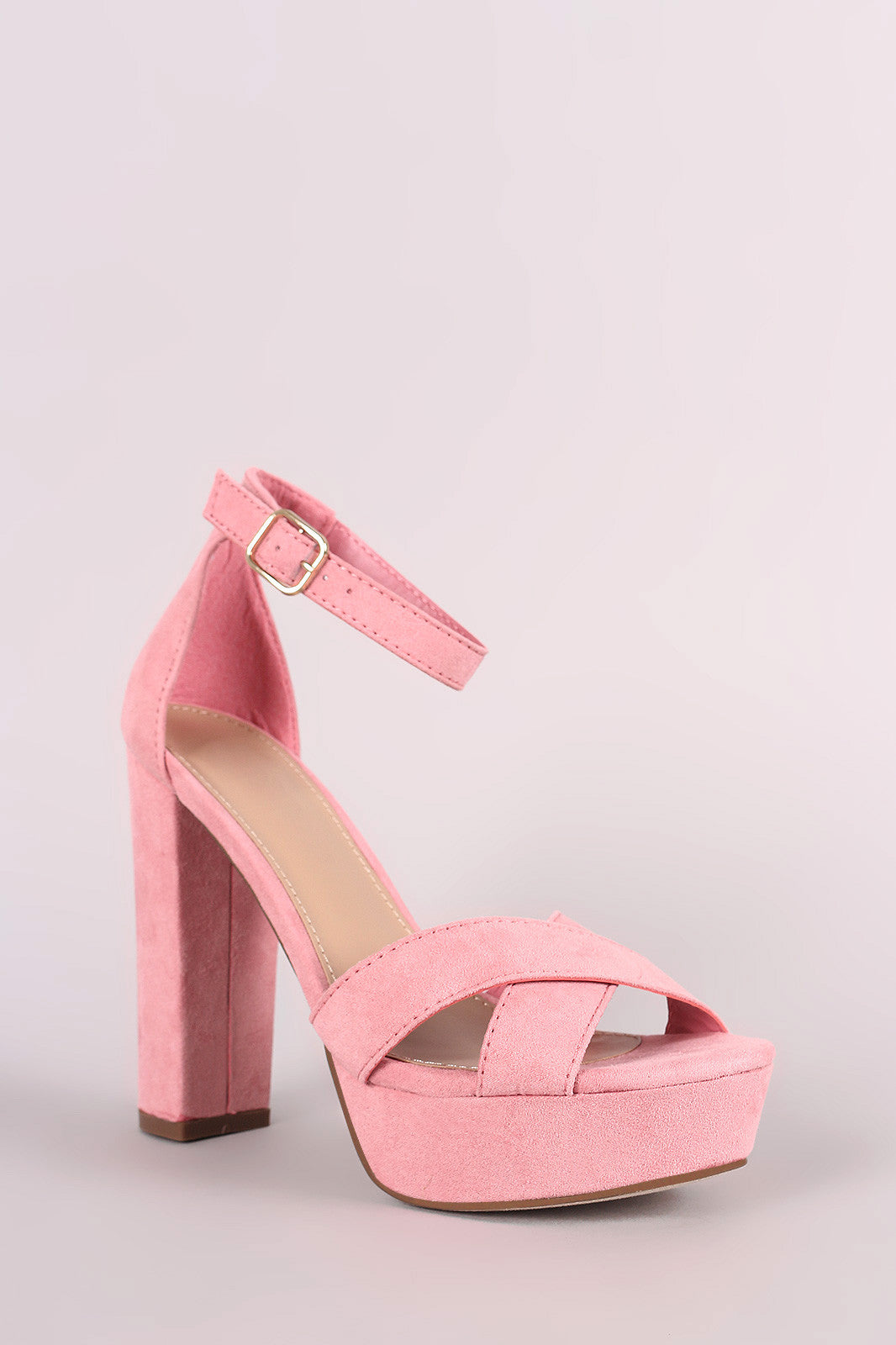 Breckelle Suede Crisscross Platform Chunky Heel
