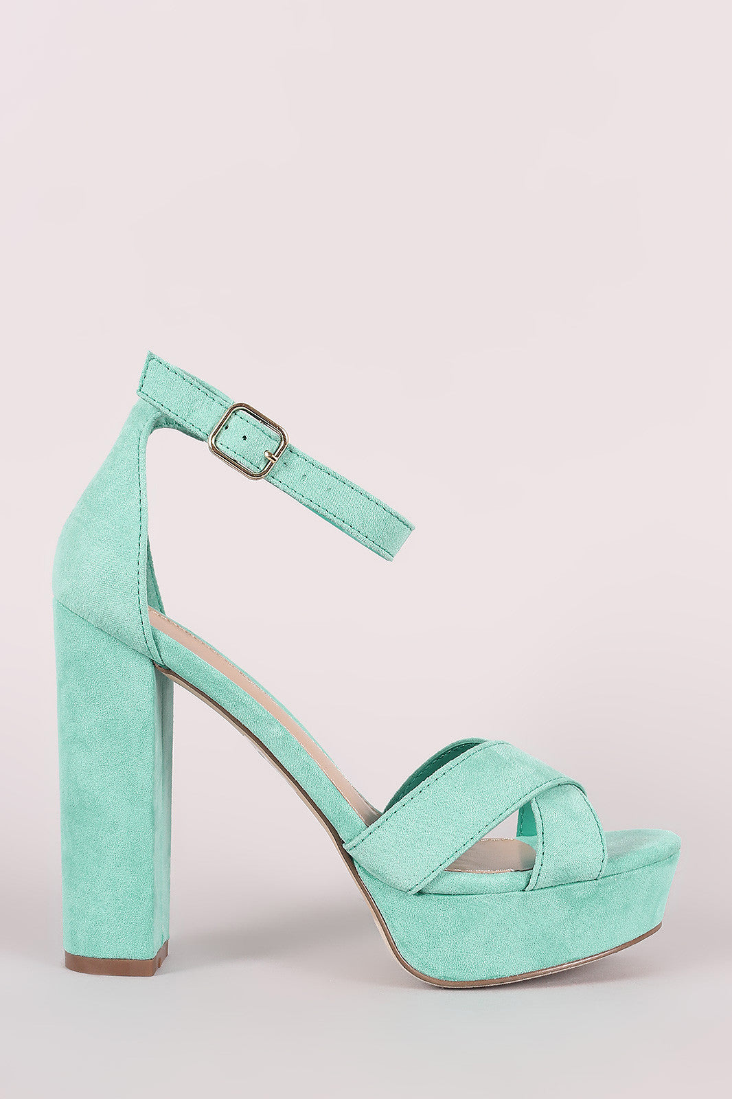 Breckelle Suede Crisscross Platform Chunky Heel