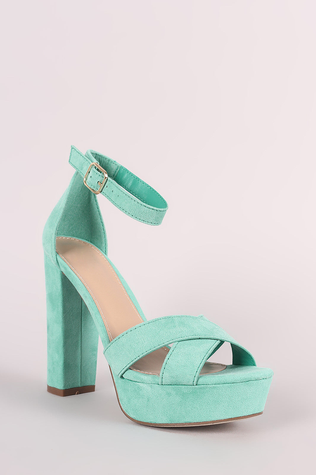 Breckelle Suede Crisscross Platform Chunky Heel