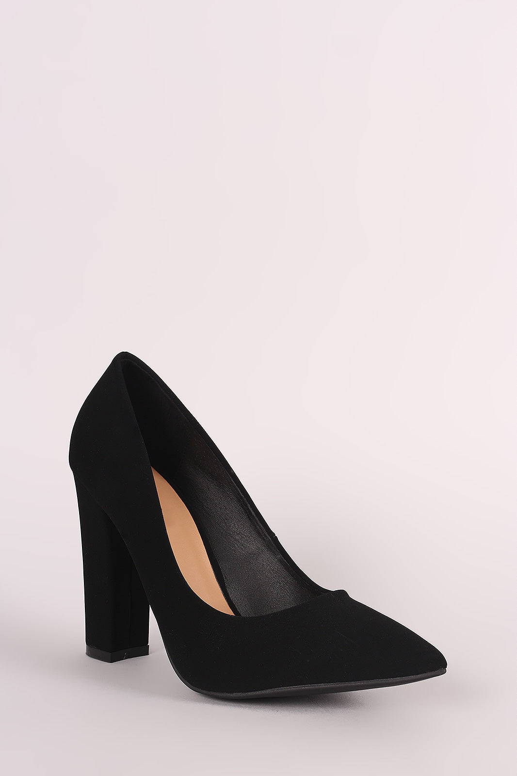 Bamboo Nubuck Pointy Toe Chunky Heel Pump