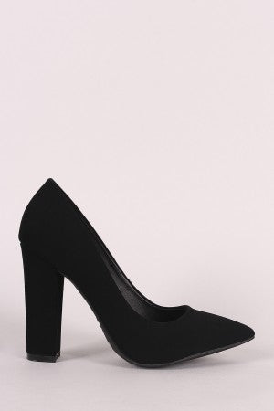 Bamboo Nubuck Pointy Toe Chunky Heel Pump
