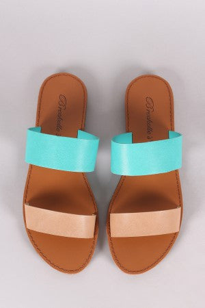 Breckelle Leather Two-Tone Double Band Slide Sandal