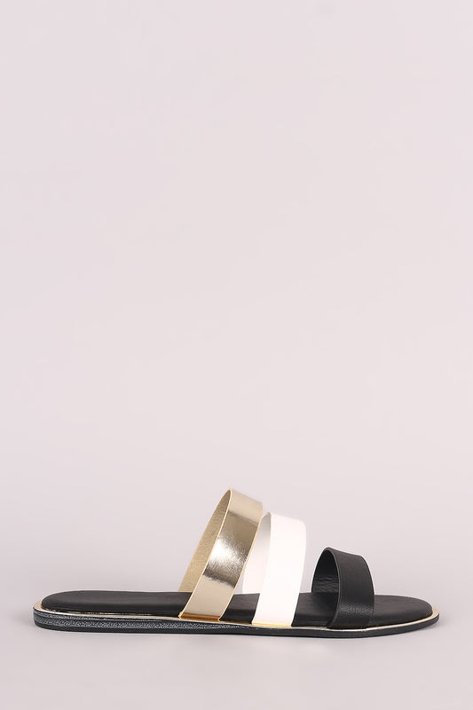Bamboo Triple Colorblock Straps Flat Sandal