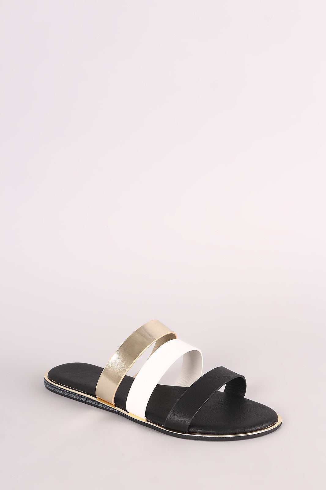 Bamboo Triple Colorblock Straps Flat Sandal