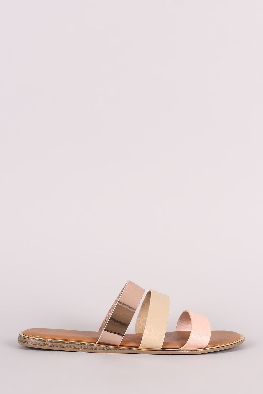 Bamboo Triple Colorblock Straps Flat Sandal