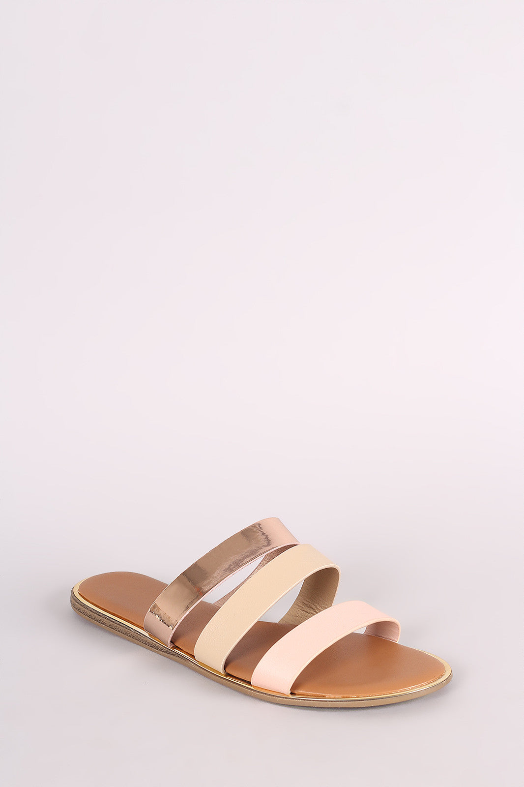 Bamboo Triple Colorblock Straps Flat Sandal