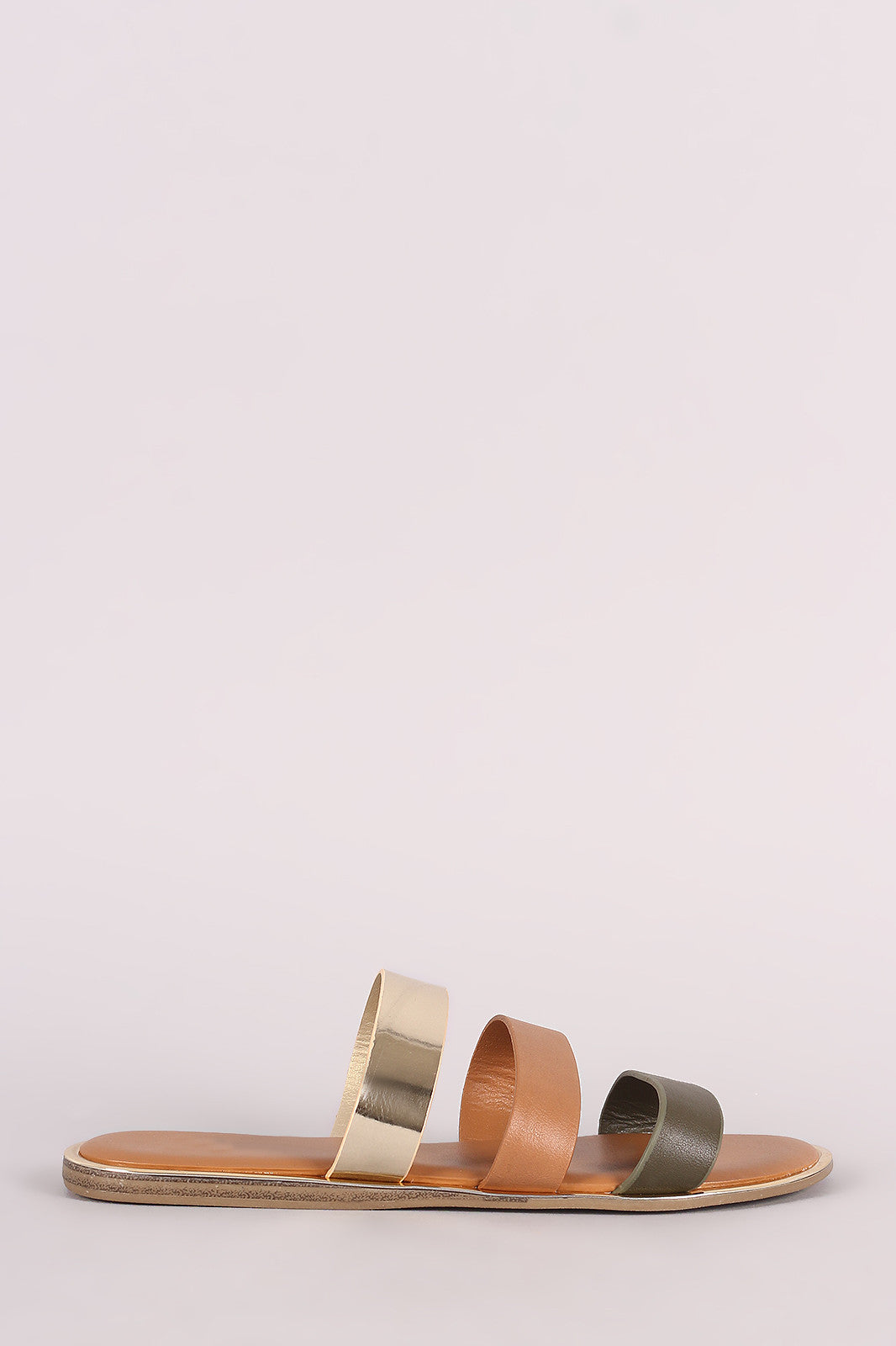 Bamboo Triple Colorblock Straps Flat Sandal