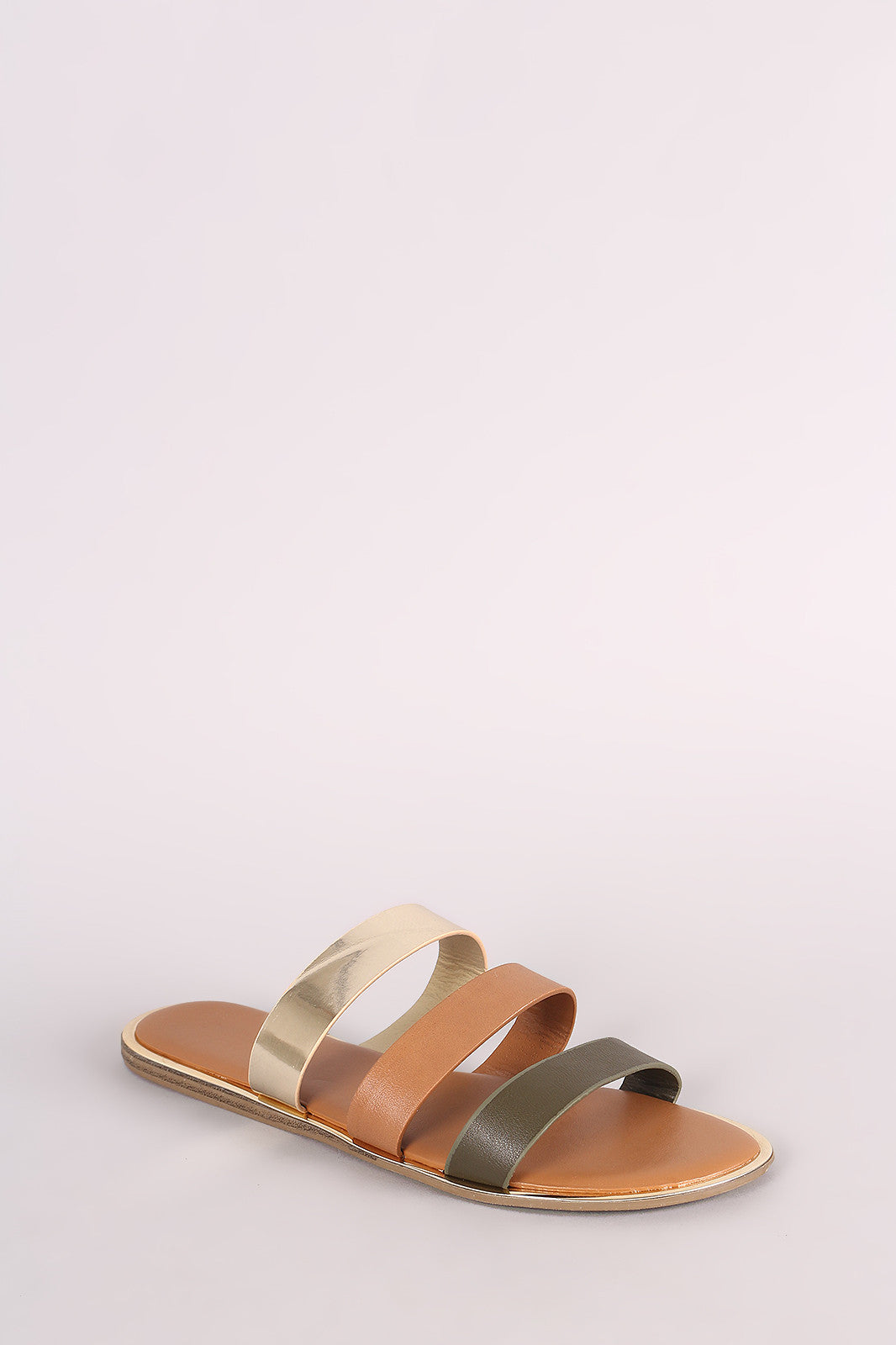 Bamboo Triple Colorblock Straps Flat Sandal