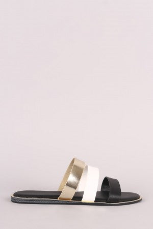 Bamboo Triple Colorblock Straps Flat Sandal